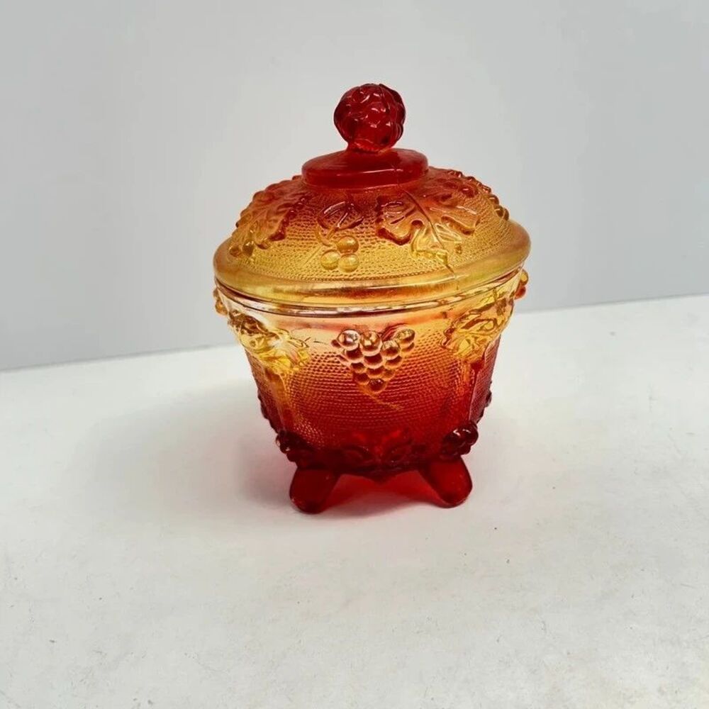 Vtg Jeannette Glass Grape Vine Red Flashed Candy Dish Footed As Is Flaking SKUK1